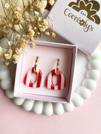 Pampilles AMBRE à rayures rouge cerise beige ou vert feuille beige - boucles d’oreilles interchangeables