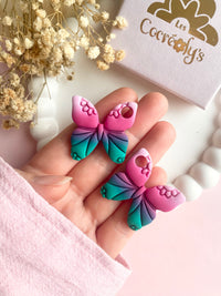 Pampilles MELLY, de jolis papillons dégradés framboise, émeraude, rose doux - boucles d’oreilles interchangeables