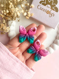 Pampilles MELLY, de jolis papillons dégradés framboise, émeraude, rose doux - boucles d’oreilles interchangeables