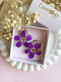 Pampilles NAÏA réversibles mauve, recto métallisé coeur pailleté et verso motifs à pois blancs - boucles d’oreilles interchangeables