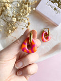 Pampilles AMBRE réversibles mandarine motifs couleur framboise - boucles d’oreilles interchangeables