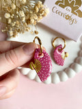 Pampilles MAÏNA éventail rose à points blancs ou motifs toucan hibiscus - boucles d’oreilles interchangeables