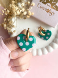 Pampilles INAYA réversibles vert émeraude avec motif à pois rose doux - boucles d’oreilles interchangeables