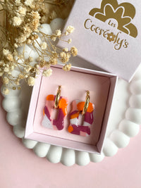 Pampilles OXANA éclats de couleurs mandarine, litchi, coquille et fruits rouges - boucles d’oreilles interchangeables