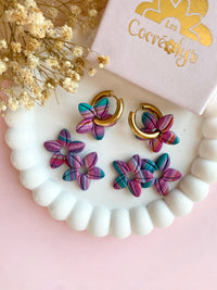 Pampilles TIARÉ réversibles couleurs émeraude, fushia et mauve - boucles d’oreilles interchangeables