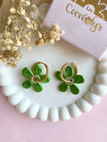 Pampilles NAÏA réversibles vert, recto métallisé coeur pailleté et verso motifs à pois blancs - boucles d’oreilles interchangeables