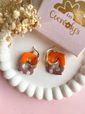 Pampilles ÉZIA couleurs orange, nude à pois beige - boucles d’oreilles interchangeables