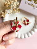 Pampilles FLORALIE réversibles écru fraises - boucles d’oreilles interchangeables
