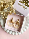Pampilles ORIA couronne de coquillages couleur beige + pampilles perle d'eau douce - boucles d’oreilles interchangeables
