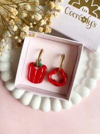 Pampilles SERENA poivron couleur corail, jaune ou rouge - boucles d’oreilles interchangeables
