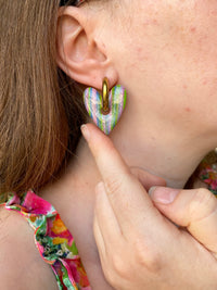 Pampilles ASTRID strié rose, bleu, vert - boucles d’oreilles interchangeables
