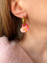 Pampilles LOUISE marbré mandarine framboise nacré - boucles d’oreilles interchangeables