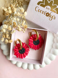 Pampilles LÉONIE rouge cerise et noir version coquelicot - boucles d’oreilles interchangeables