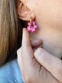 Pampilles LAURETTE framboise intense ou beige éclats framboise bleu lavande - boucles d’oreilles interchangeables