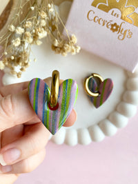 Pampilles ASTRID strié rose, bleu, vert - boucles d’oreilles interchangeables