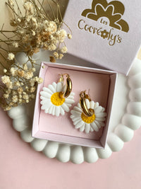 Pampilles LÉONIE blanche marguerite - boucles d’oreilles interchangeables