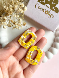 Pampilles ÉZIA marbré jaune, jaune soleil, blanc et doré - boucles d’oreilles interchangeables