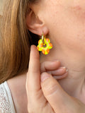 Pampilles FLORALIE réversibles motifs rondelles de fruits, jaune fluo ou bleu - boucles d’oreilles interchangeables
