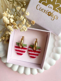 Pampilles fraise à rayures rouge cerise et rose doux SERENA - boucles d’oreilles interchangeable
