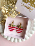 Pampilles fraise à rayures rouge cerise et rose doux SERENA - boucles d’oreilles interchangeable
