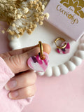Pampilles LOUISE réversibles marbré aux couleurs prune, framboise, rose, blanc cassé - boucles d’oreilles interchangeables