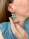 Pampilles STELLA étoile de mer blanche motifs fleuris bleu doré - boucles d’oreilles interchangeables