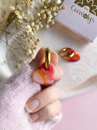 Pampilles LOUISE marbré mandarine framboise nacré - boucles d’oreilles interchangeables