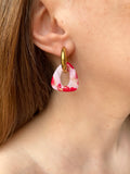 Pampilles AMBRE marbré rouge cerise, rose doux, translucide et pointe de doré - boucles d’oreilles interchangeables
