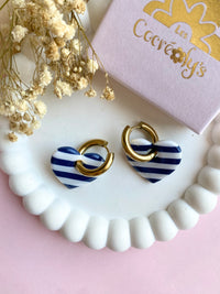 Pampilles INAYA à rayures marinière bleu marine et blanc - boucles d’oreilles interchangeables