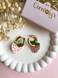 Pampilles fraise beige à points rosé rouge SERENA - boucles d’oreilles interchangeable