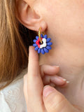 Pampilles APPOLINE bleu roi + FLORETTE blanc rouge - boucles d’oreilles interchangeables