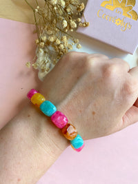 Bracelet SUZIE en perles acrylique rose jaune bleu - pour charm's interchangeables