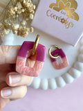 Pampilles ÉZIA framboise intense et effet quartz rose ou bleu lavande et effet quartz violet - boucles d’oreilles interchangeables