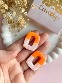 Pampilles ÉZIA orange fluo et blanc éclats rose orange fluo - boucles d’oreilles interchangeables