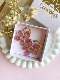 Pampilles NAÏA réversibles rose pâle, recto métallisé coeur pailleté et verso motifs à pois blancs - boucles d’oreilles interchangeables