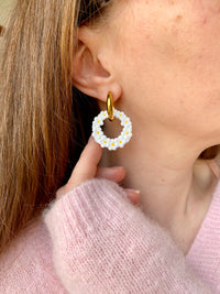 Pampilles ROSALIE blanche et jaune soleil - boucles d’oreilles interchangeables