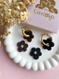 Pampilles FLORALIE réversibles texturé léopard noir ou marron - boucles d’oreilles interchangeables