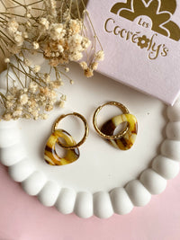 Pampilles AMBRE marbré marron, jaune - boucles d’oreilles interchangeables