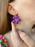 Pampilles NAÏA réversibles mauve, recto métallisé coeur pailleté et verso motifs à pois blancs - boucles d’oreilles interchangeables