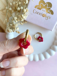 Pampilles FLORETTE rouge cerise ou rose doux - boucles d’oreilles interchangeables