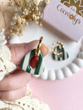 Pampilles AMBRE à rayures rouge cerise beige ou vert feuille beige - boucles d’oreilles interchangeables