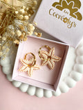 Pampilles DAPHNÉ étoile de mer beige et cuivré - boucles d’oreilles interchangeables