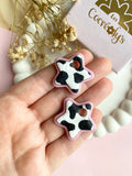 Pampilles DOLLY étoile rose et motifs tâches de vache - boucles d’oreilles interchangeables