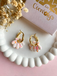 Pampilles JEANINE blanc éclats rose et orange fluo - boucles d’oreilles interchangeables