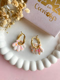 Pampilles JEANINE blanc éclats rose et orange fluo - boucles d’oreilles interchangeables