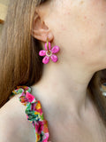Pampilles NAÏA réversibles rose intense, recto métallisé coeur pailleté et verso motifs à pois blancs - boucles d’oreilles interchangeables