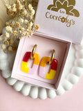 Pampilles ÉZIA couleurs jaune, jaune soleil, rouge cerise et rose doux - boucles d’oreilles interchangeables