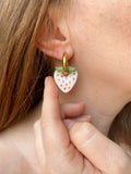 Pampilles fraise beige à points rosé rouge SERENA - boucles d’oreilles interchangeable