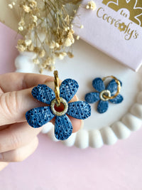 Pampilles NAÏA effet Denim bleu foncé, coeur pailleté - boucles d’oreilles interchangeables