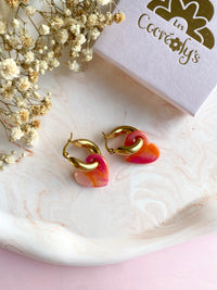 Pampilles LOUISE marbré mandarine framboise nacré - boucles d’oreilles interchangeables